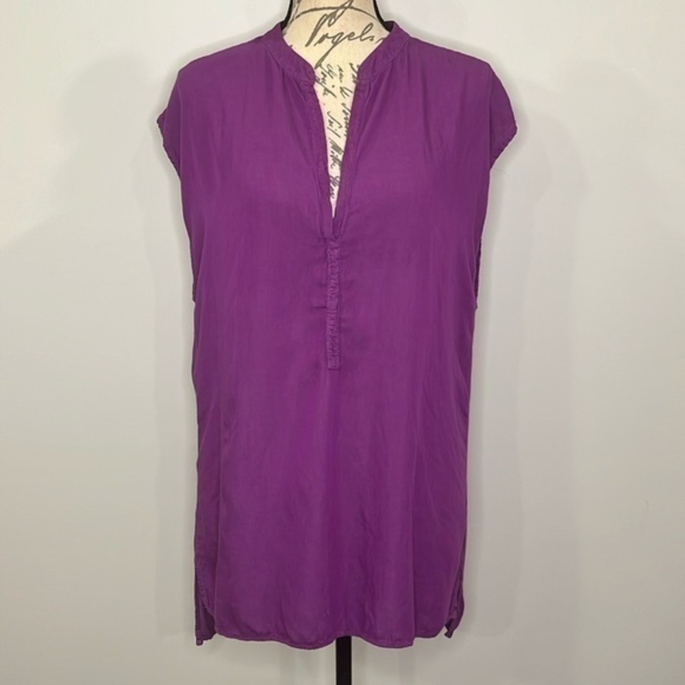 AG Adriano Goldschmied split neck sleeveless tunic top L